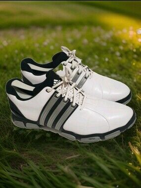 Adidas Tour360 ThinTech Golf Shoes Mens 10 White Black Gray Spiked Traxion 67158